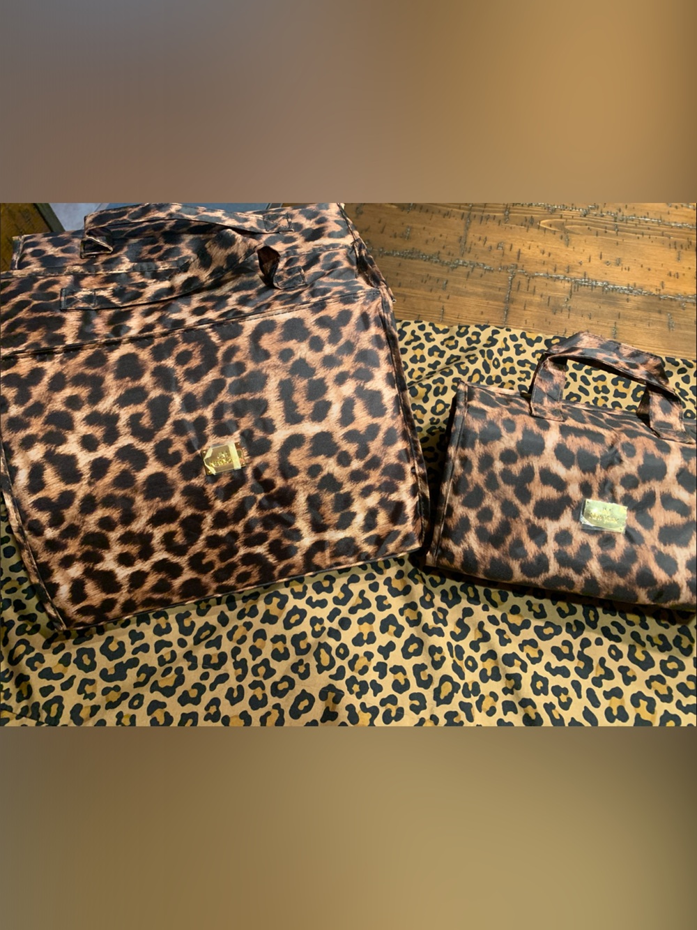 Leopard Print Tote & Small Carry Bag - Brown Black Print
